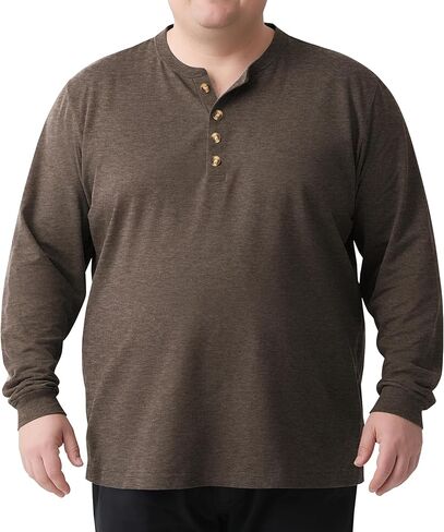 قمصان Derminpro للرجال كبيرة وطويلة من القطن خفيفة الوزن وأكمام طويلة من Henley تي شيرت ناعم كاجوال بأزرار in Kuwait