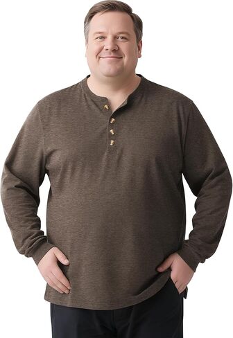 قمصان Derminpro للرجال كبيرة وطويلة من القطن خفيفة الوزن وأكمام طويلة من Henley تي شيرت ناعم كاجوال بأزرار in Kuwait