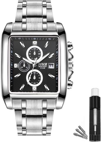 Men's Square Analog Watch – 42mm Stainless Steel Business Wristwatch, Easy to Read, Classic Design, 30M Waterproof, No Chronograph in Saudi Arabia