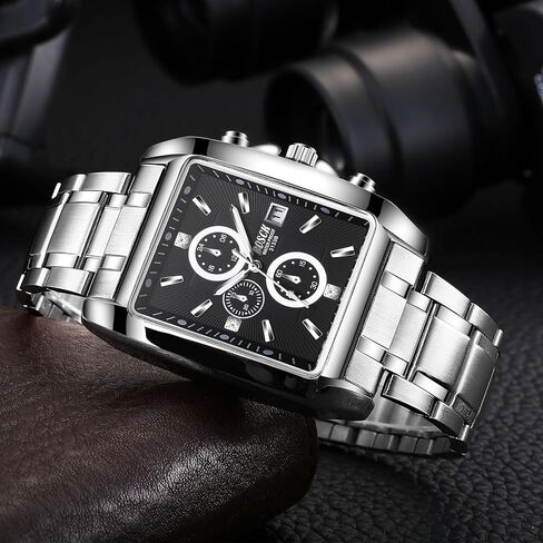 Men's Square Analog Watch – 42mm Stainless Steel Business Wristwatch, Easy to Read, Classic Design, 30M Waterproof, No Chronograph in Saudi Arabia