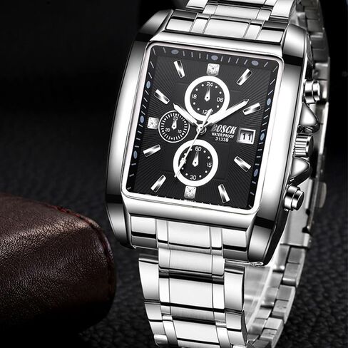 Men's Square Analog Watch – 42mm Stainless Steel Business Wristwatch, Easy to Read, Classic Design, 30M Waterproof, No Chronograph in Saudi Arabia