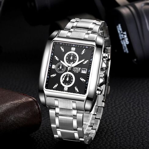 Men's Square Analog Watch – 42mm Stainless Steel Business Wristwatch, Easy to Read, Classic Design, 30M Waterproof, No Chronograph in Saudi Arabia