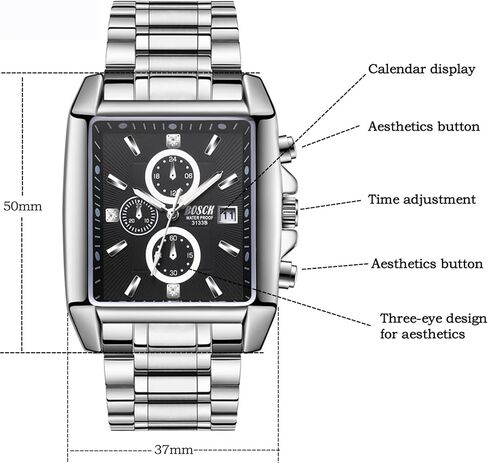 Men's Square Analog Watch – 42mm Stainless Steel Business Wristwatch, Easy to Read, Classic Design, 30M Waterproof, No Chronograph in Saudi Arabia
