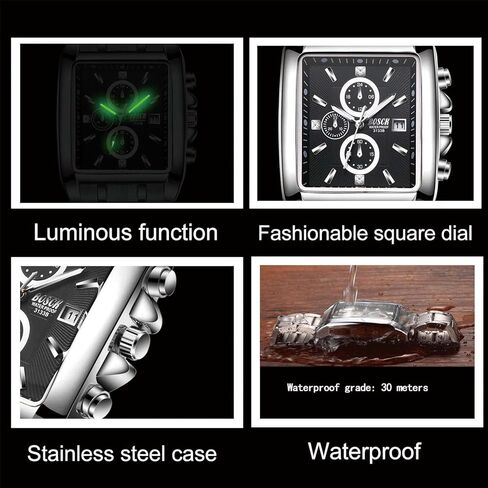 Men's Square Analog Watch – 42mm Stainless Steel Business Wristwatch, Easy to Read, Classic Design, 30M Waterproof, No Chronograph in Saudi Arabia