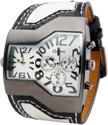 ShoppeWatch Unique Mens Watch Large Dial Dual Time Display | Big Face Watch for Men | Quartz Movement Leather Band | Oversize Dress Watch in Saudi Arabia