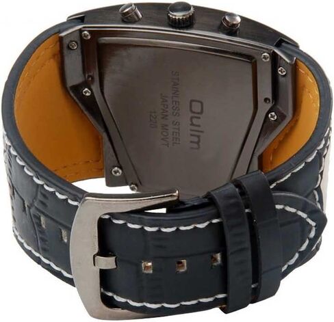 ShoppeWatch Unique Mens Watch Large Dial Dual Time Display | Big Face Watch for Men | Quartz Movement Leather Band | Oversize Dress Watch in Saudi Arabia