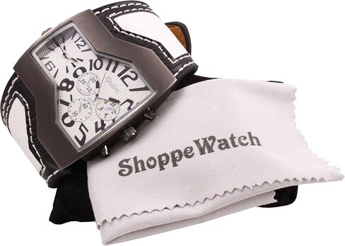 ShoppeWatch Unique Mens Watch Large Dial Dual Time Display | Big Face Watch for Men | Quartz Movement Leather Band | Oversize Dress Watch in Saudi Arabia