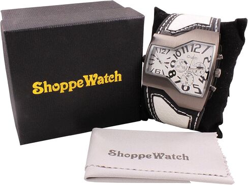 ShoppeWatch Unique Mens Watch Large Dial Dual Time Display | Big Face Watch for Men | Quartz Movement Leather Band | Oversize Dress Watch in Saudi Arabia