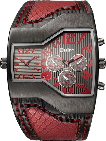 ShoppeWatch Unique Mens Watch Large Dial Dual Time Display | Big Face Watch for Men | Quartz Movement Leather Band | Oversize Dress Watch in Saudi Arabia
