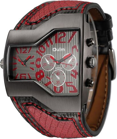 ShoppeWatch Unique Mens Watch Large Dial Dual Time Display | Big Face Watch for Men | Quartz Movement Leather Band | Oversize Dress Watch in Saudi Arabia