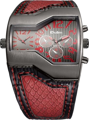 ShoppeWatch Unique Mens Watch Large Dial Dual Time Display | Big Face Watch for Men | Quartz Movement Leather Band | Oversize Dress Watch in Saudi Arabia