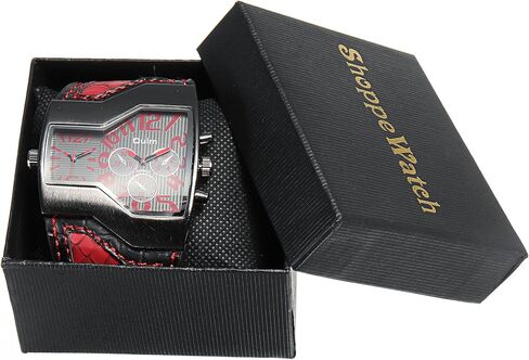ShoppeWatch Unique Mens Watch Large Dial Dual Time Display | Big Face Watch for Men | Quartz Movement Leather Band | Oversize Dress Watch in Saudi Arabia