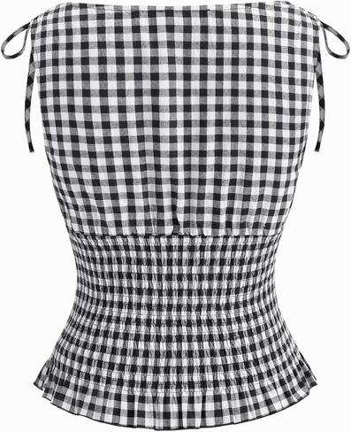 CIDER Tank Tops for Women Cute Gingham Top Shirred Boat Neck Sleeveless Top Cotton Summer Shirts Blouses for Women in Saudi Arabia