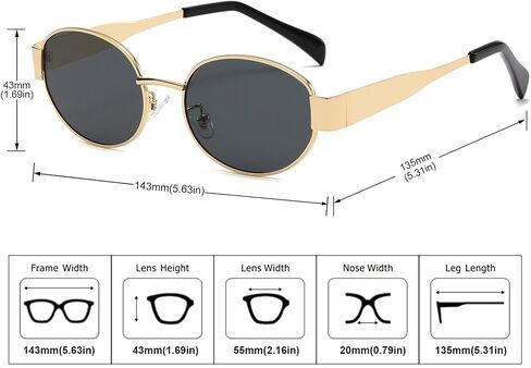 Retro Oval Sunglasses for Women Men Fashion Oval Metal Sun Glasses 90s Vintage Shades in Saudi Arabia