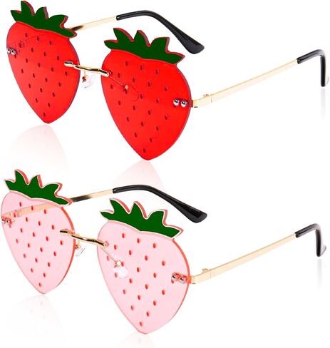 Rimless Strawberry Shape Sunglasses for Women Men Party Halloween Christmas Cosplay Glasses Prom Accessories in Kuwait