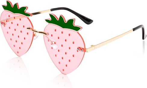 Rimless Strawberry Shape Sunglasses for Women Men Party Halloween Christmas Cosplay Glasses Prom Accessories in Kuwait