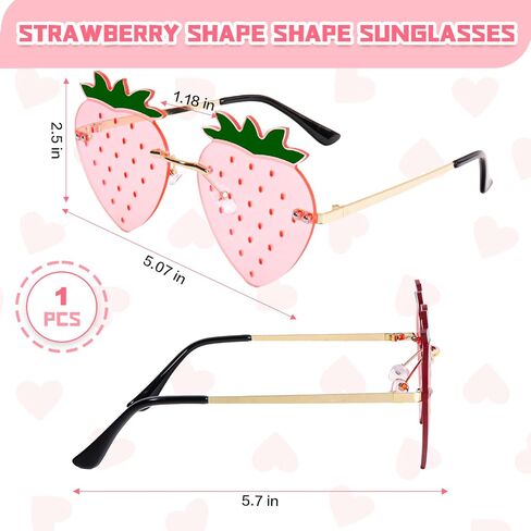 Rimless Strawberry Shape Sunglasses for Women Men Party Halloween Christmas Cosplay Glasses Prom Accessories in Kuwait