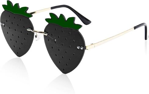 Rimless Strawberry Shape Sunglasses for Women Men Party Halloween Christmas Cosplay Glasses Prom Accessories in Kuwait