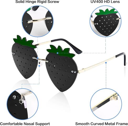 Rimless Strawberry Shape Sunglasses for Women Men Party Halloween Christmas Cosplay Glasses Prom Accessories in Kuwait