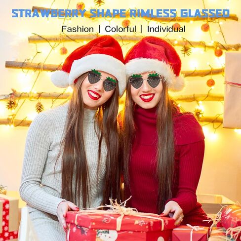 Rimless Strawberry Shape Sunglasses for Women Men Party Halloween Christmas Cosplay Glasses Prom Accessories in Kuwait