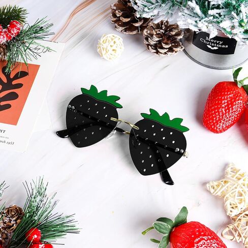 Rimless Strawberry Shape Sunglasses for Women Men Party Halloween Christmas Cosplay Glasses Prom Accessories in Kuwait