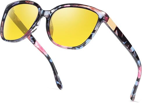HASFOX Night Vision Driving Glasses for Women Men, Yellow Anti Glare Polarized Cateye Night Time Glasses UV Protection H8093 in Kuwait