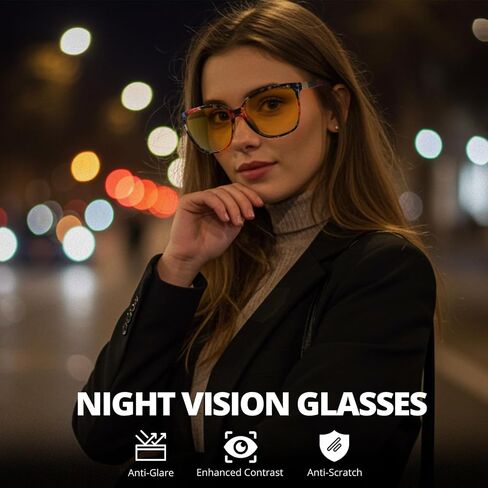 HASFOX Night Vision Driving Glasses for Women Men, Yellow Anti Glare Polarized Cateye Night Time Glasses UV Protection H8093 in Kuwait