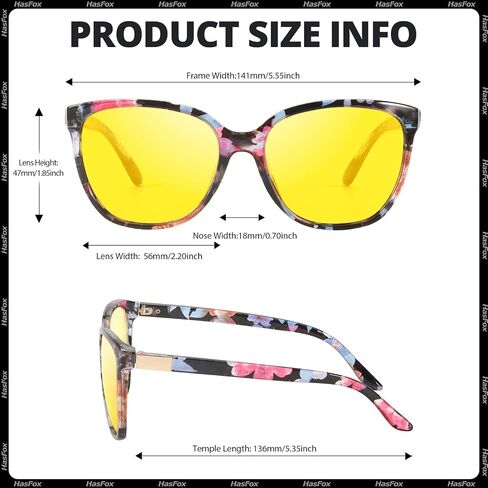 HASFOX Night Vision Driving Glasses for Women Men, Yellow Anti Glare Polarized Cateye Night Time Glasses UV Protection H8093 in Kuwait