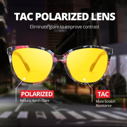 HASFOX Night Vision Driving Glasses for Women Men, Yellow Anti Glare Polarized Cateye Night Time Glasses UV Protection H8093 in Kuwait