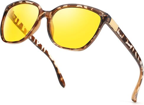 HASFOX Night Vision Driving Glasses for Women Men, Yellow Anti Glare Polarized Cateye Night Time Glasses UV Protection H8093 in Kuwait