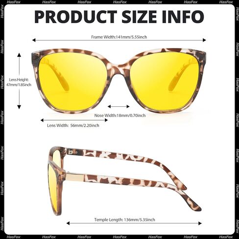 HASFOX Night Vision Driving Glasses for Women Men, Yellow Anti Glare Polarized Cateye Night Time Glasses UV Protection H8093 in Kuwait