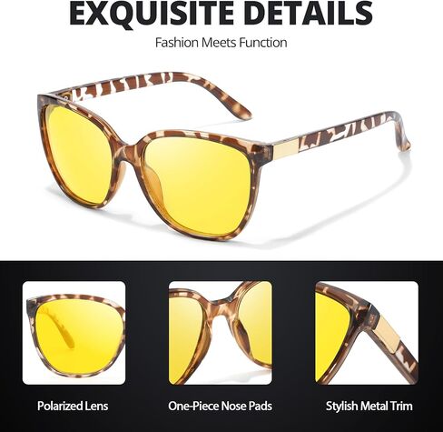 HASFOX Night Vision Driving Glasses for Women Men, Yellow Anti Glare Polarized Cateye Night Time Glasses UV Protection H8093 in Kuwait