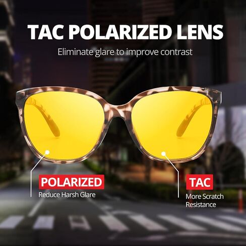 HASFOX Night Vision Driving Glasses for Women Men, Yellow Anti Glare Polarized Cateye Night Time Glasses UV Protection H8093 in Kuwait