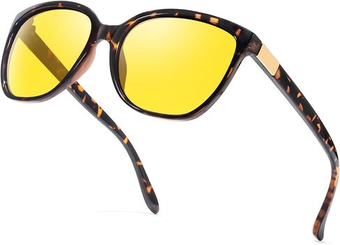HASFOX Night Vision Driving Glasses for Women Men, Yellow Anti Glare Polarized Cateye Night Time Glasses UV Protection H8093 in Kuwait