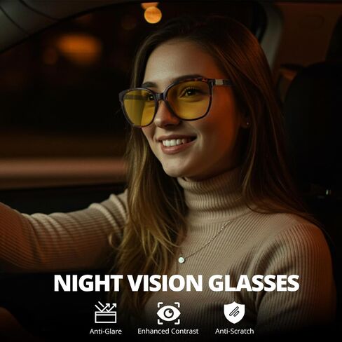 HASFOX Night Vision Driving Glasses for Women Men, Yellow Anti Glare Polarized Cateye Night Time Glasses UV Protection H8093 in Kuwait