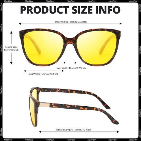 HASFOX Night Vision Driving Glasses for Women Men, Yellow Anti Glare Polarized Cateye Night Time Glasses UV Protection H8093 in Kuwait
