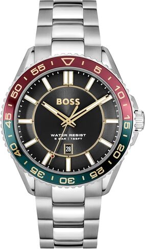 ساعة BOSS Runner كوارتز 3H للرجال، ستانلس ستيل، مقاومة للماء حتى عمق 5ATM/50 متر - ساعة رياضية وعصرية - هدية له، 44 ملم in Saudi Arabia