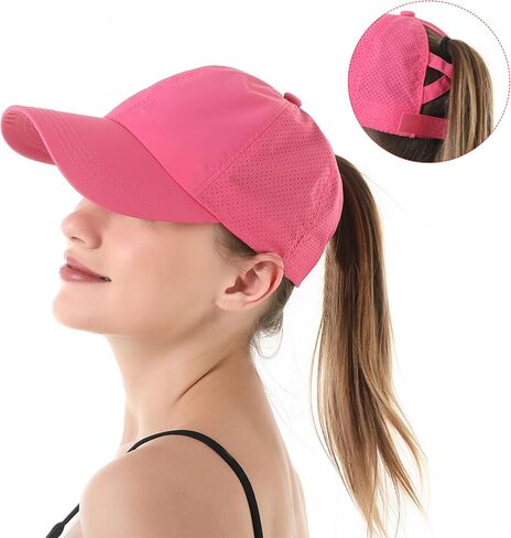 Womens Criss Cross Baseball Cap Adjustable High Messy Bun Ponycap Quick Dry Ponytail Hat Outdoor Running Sports Hats Dad Hat in Saudi Arabia