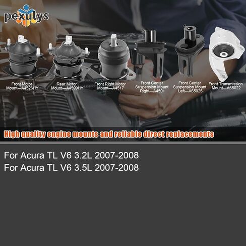 6 قطع محرك محرك يتصاعد ومجموعة تثبيت ناقل الحركة، لـ Acura TL 3.2L/3.5L 2007-2008، OE: A4526HY، A4591، A65025، A4517، A4599HY، A65022 in Kuwait