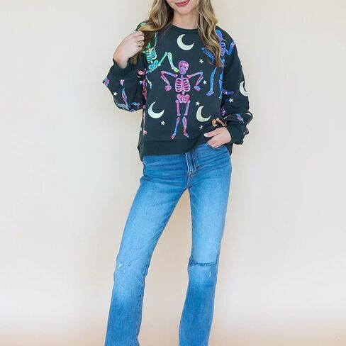 سترة Meiweileya النسائية Y2k Halloween Spooky Ghost Candy Corn Sequin Graphic Sweatshirt in Kuwait