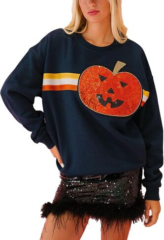 سترة Meiweileya النسائية Y2k Halloween Spooky Ghost Candy Corn Sequin Graphic Sweatshirt in Kuwait