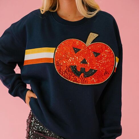 سترة Meiweileya النسائية Y2k Halloween Spooky Ghost Candy Corn Sequin Graphic Sweatshirt in Kuwait