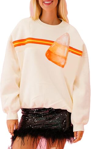 سترة Meiweileya النسائية Y2k Halloween Spooky Ghost Candy Corn Sequin Graphic Sweatshirt in Kuwait