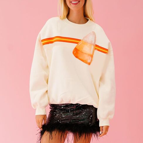 سترة Meiweileya النسائية Y2k Halloween Spooky Ghost Candy Corn Sequin Graphic Sweatshirt in Kuwait