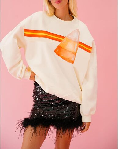 سترة Meiweileya النسائية Y2k Halloween Spooky Ghost Candy Corn Sequin Graphic Sweatshirt in Kuwait