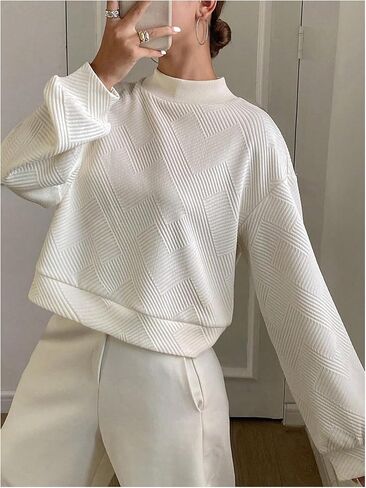 SHENHE Women's Oversized Sweatshirt Pullover Mock Neck Long Sleeve Textured Fashion Sweatshirt in Saudi Arabia