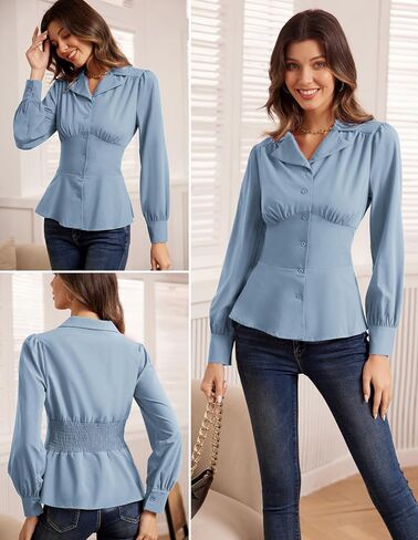 GRACE KARIN Button Down Shirts for Women Fall Peplum Tops Long Sleeve Work Blouse Collared Shirt Dressy Top in Saudi Arabia