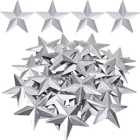 GORGECRAFT 30PCS 3 Inch Galvanized Metal Stars Vintage Rustic Silver Primitive Stars Three Dimensional Christmas Tree Patriotic Ornament for Crafts Independence Day Hanging Wall Holiday Wreath Decor in Saudi Arabia