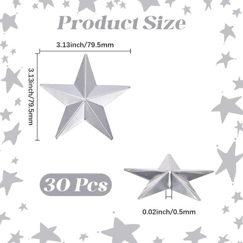 GORGECRAFT 30PCS 3 Inch Galvanized Metal Stars Vintage Rustic Silver Primitive Stars Three Dimensional Christmas Tree Patriotic Ornament for Crafts Independence Day Hanging Wall Holiday Wreath Decor in Saudi Arabia