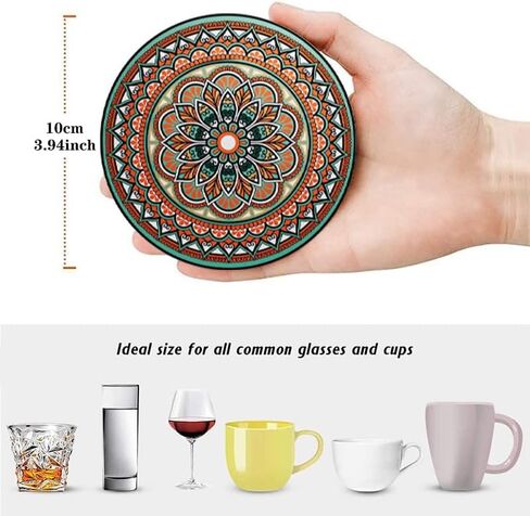6PCS Set of 6 Coasters - Vintage Ottoman Flower Design, Absorbent Round Ceramic Stone Mats with Cork Base and Metal Holder, Ideal for Housewarming or Bar Decor, Datura in Saudi Arabia